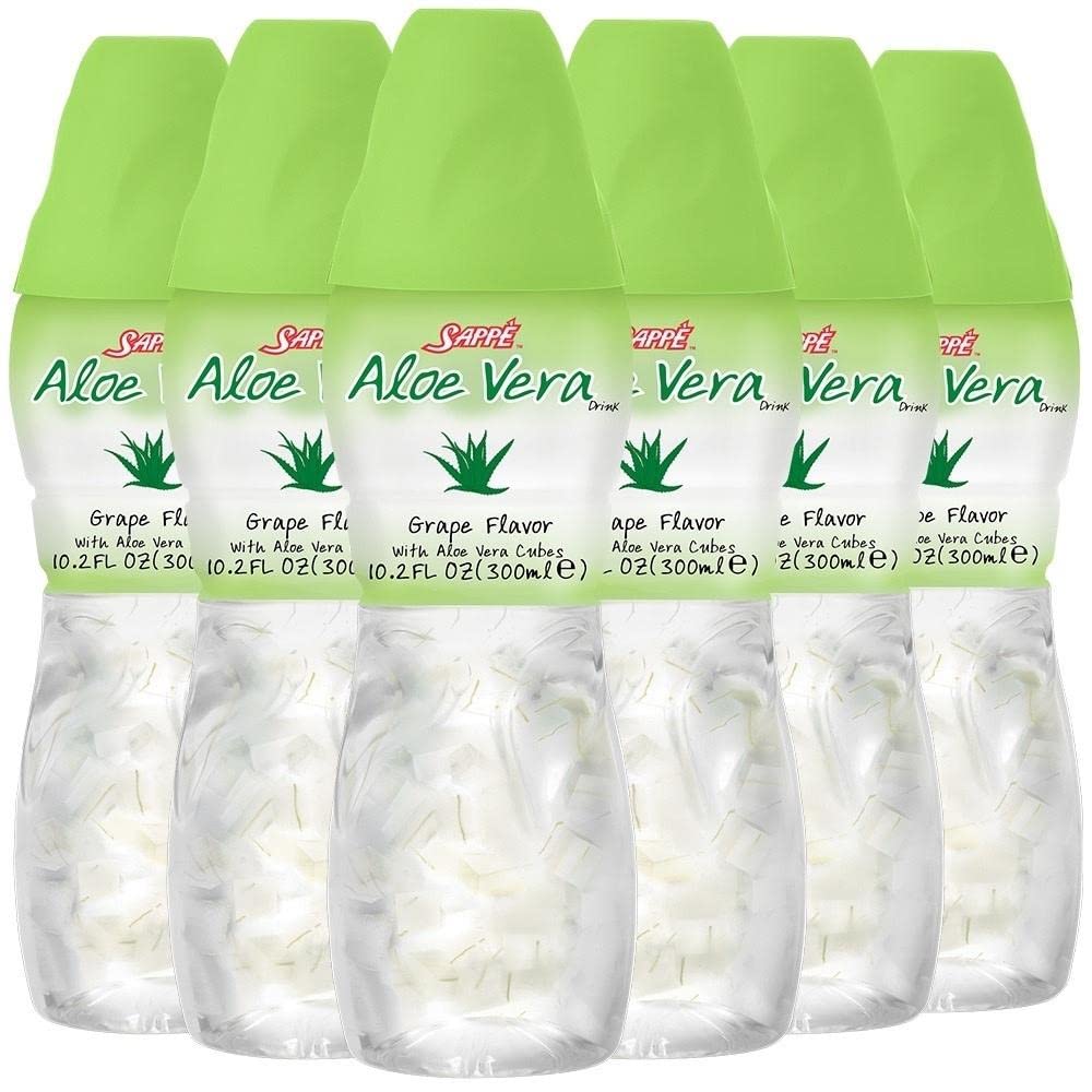 Jugo de aloe vera (sabor a uva) Bebida de aloe vera con pulpa de aloe pura (6 paquetes) Jugo a base de plantas ideal para hidratación y contiene