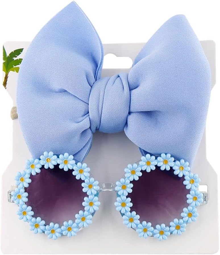 Diadema para perro, linda diadema de gato, lentes de sol de flores para mascotas con lazo para la cabeza, accesorios para el pelo de mascotas (azul)