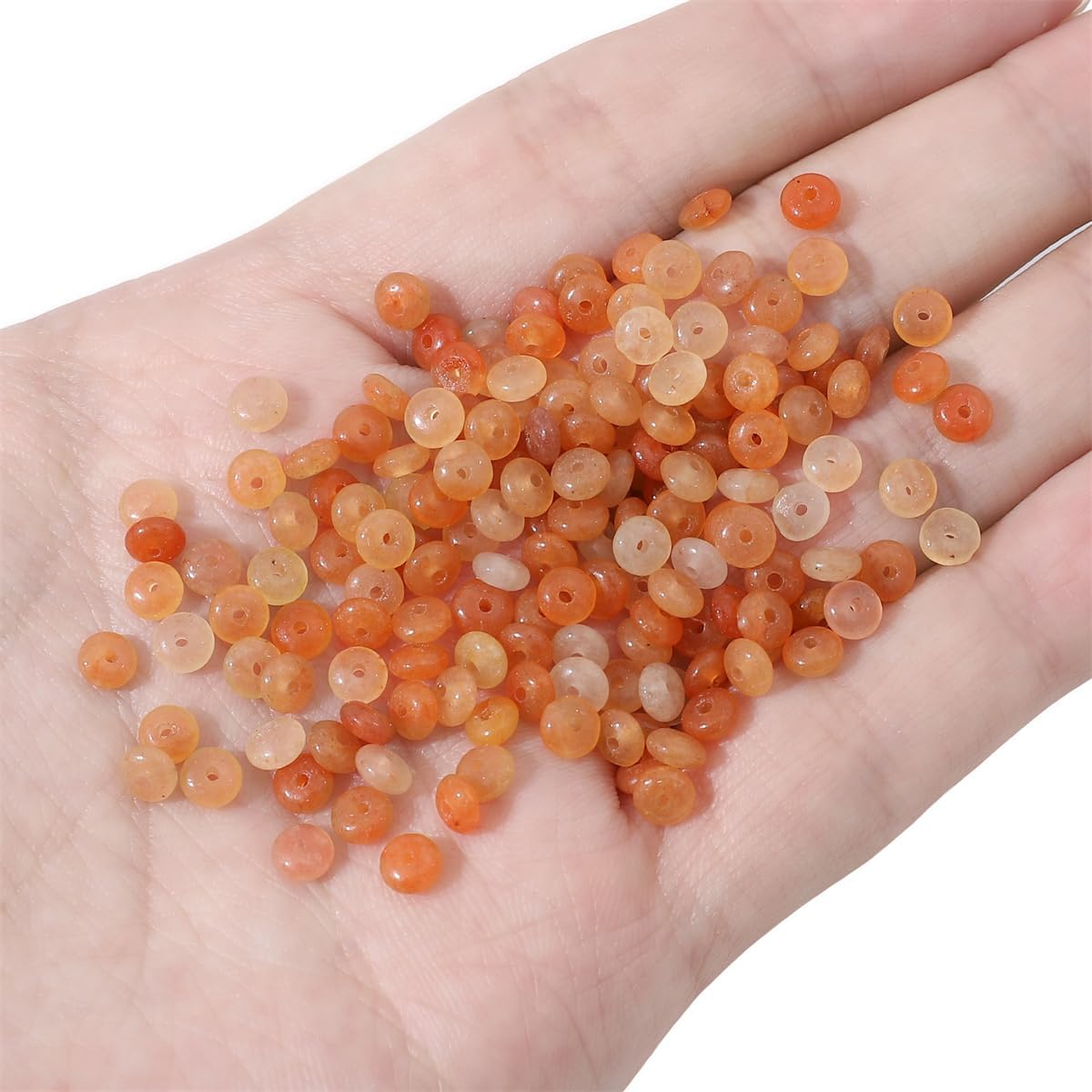 Cuentas de piedra de disco de aventurina roja natural de 0.156 x 0.079 pulgadas, 160 cuentas de piedras preciosas sueltas Rondelle para diseño de