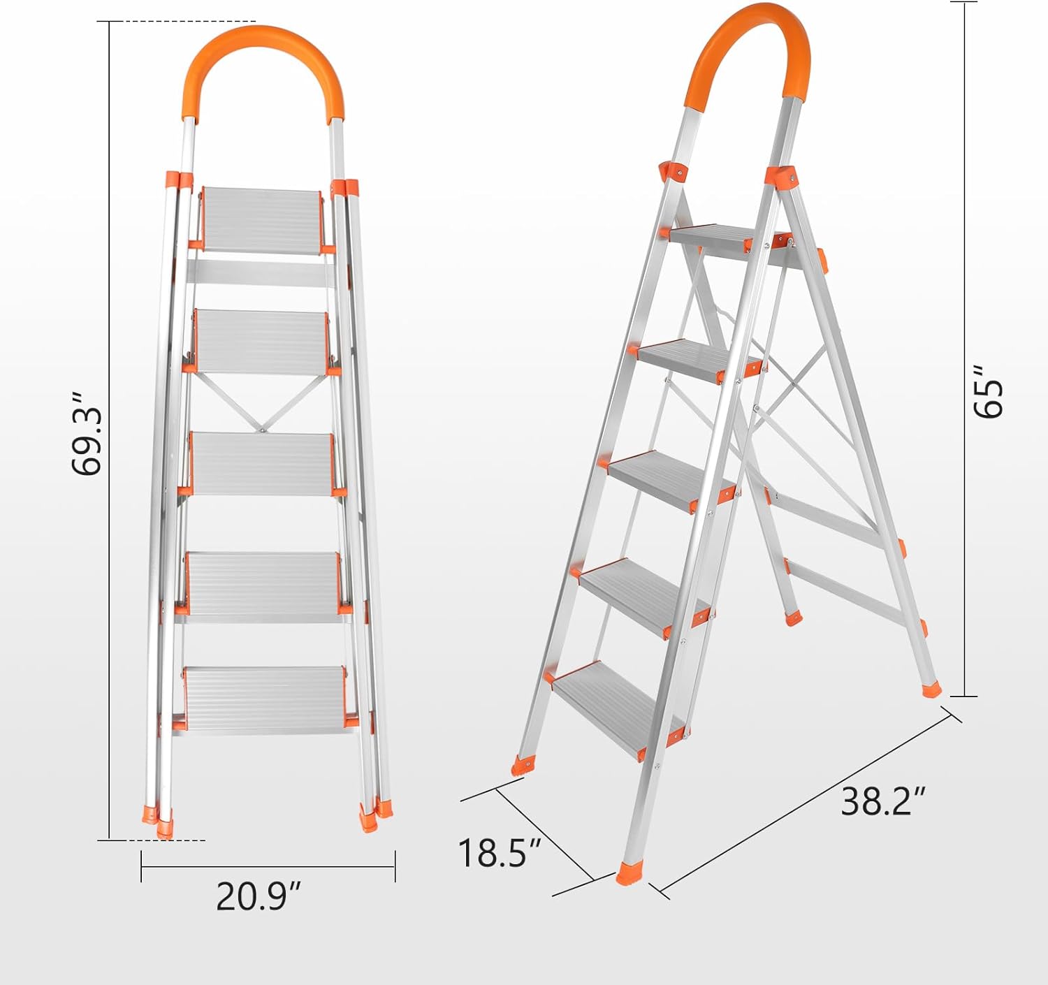 SUPERFASTRACING Taburete plegable de aluminio multiusos de 5 pasos, pasamanos de goma antideslizante, escalera portátil para el hogar