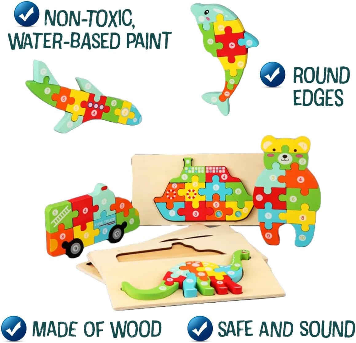 Juego de tres rompecabezas educativos Montessori de madera – Reptiles itinerantes paquete de 3, serpiente, cocodrilo, dinosaurio