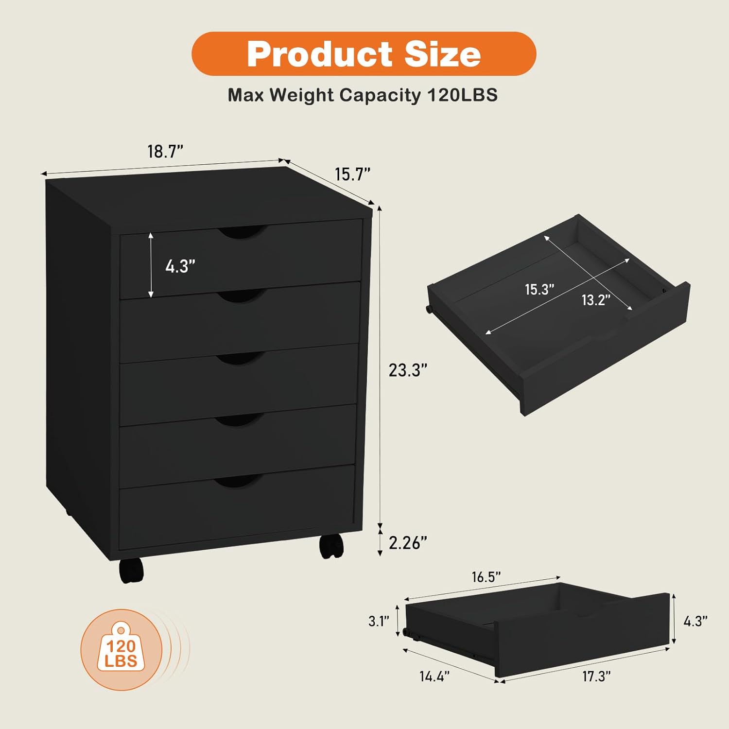 Sweetcrispy Cómoda de 5 cajones – Armarios de almacenamiento de madera con ruedas, organizador de habitación, cajones pequeños rodantes, muebles de