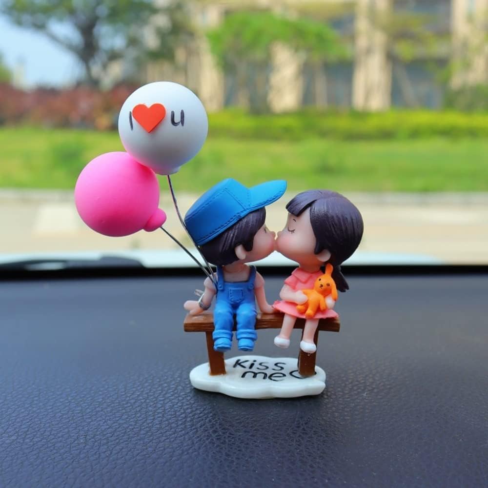 Adorno de pareja de automóvil, lindo beso para decoración de tablero de instrumentos, mini globo de automóvil, figura de muñeca para automóvil,