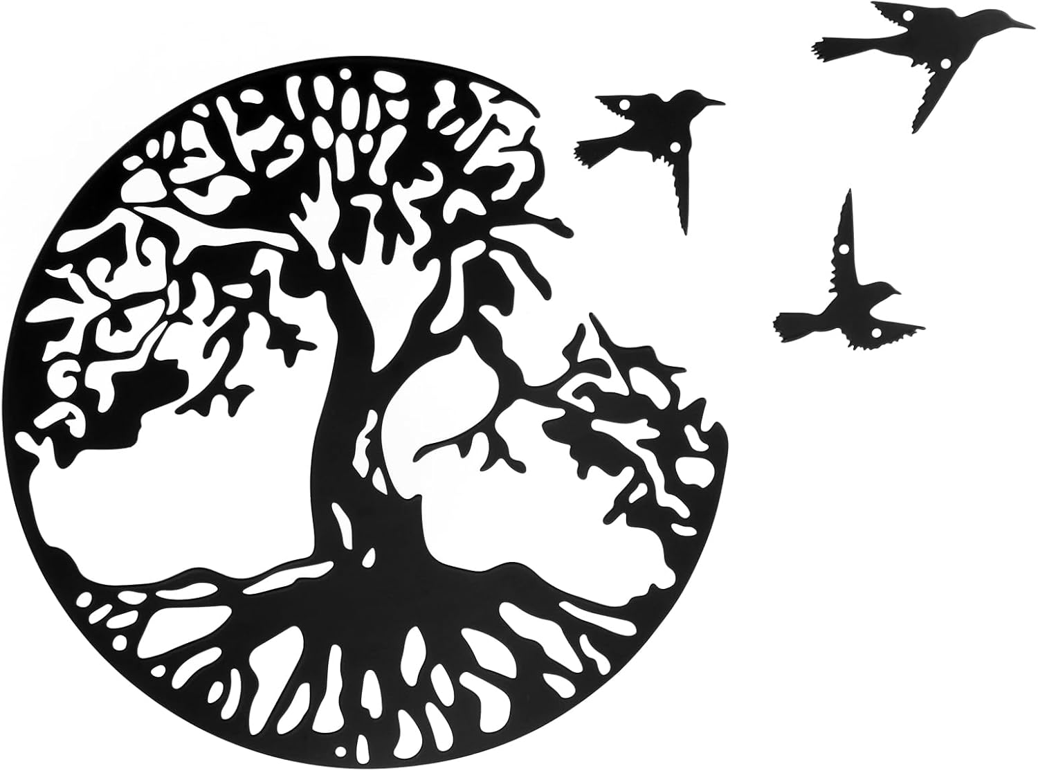 TEENGSE Decoración de pared de metal con árbol de la vida negro, decoración de pared de pájaro volador, obra de arte decorativa para colgar en la