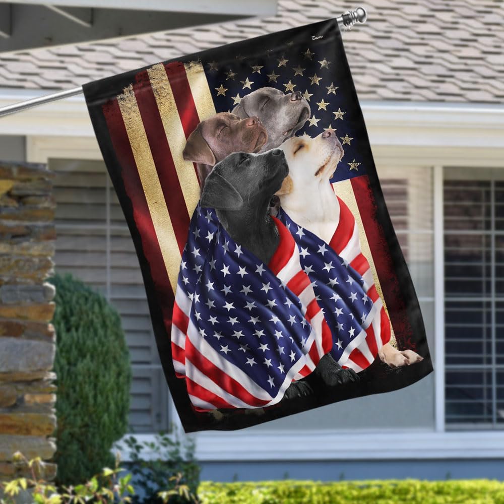 Flagwix Banderas de perro patriota americano, bandera de cuatro perros labradores retriever de doble cara, decoración para el hogar, exterior,