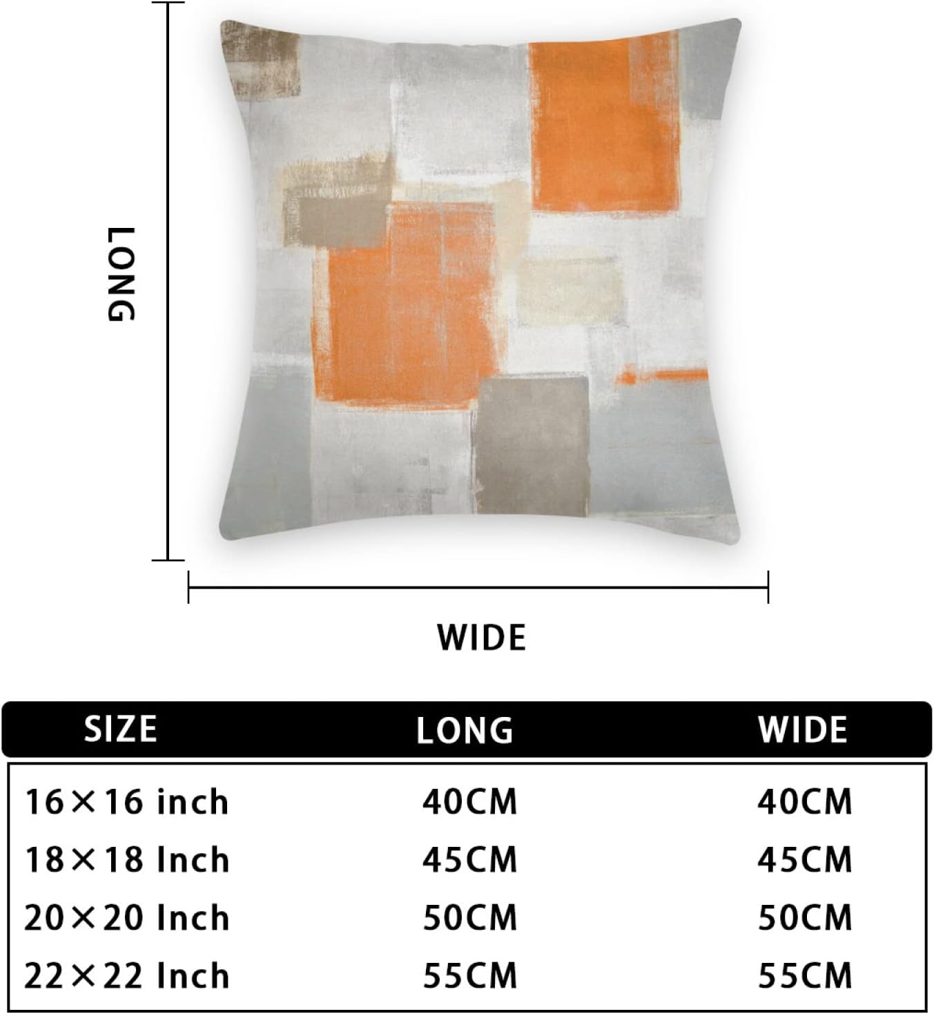 BBKD Juego de 4 fundas de almohada de arte abstracto naranja y gris de 16 x 16 pulgadas, color naranja y gris, funda de cojín decorativa moderna