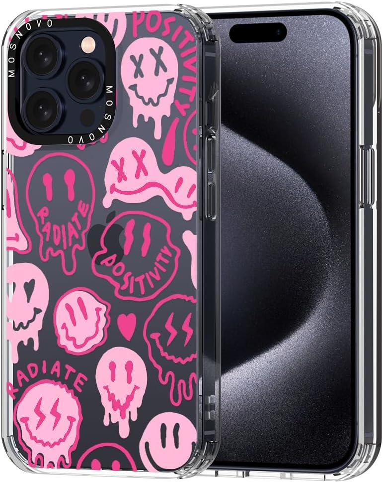 MOSNOVO Buffertech – Funda compatible con iPhone 15 Pro Max, impacto de caída de 6.6 pies, tecnología antidespegable, funda transparente de