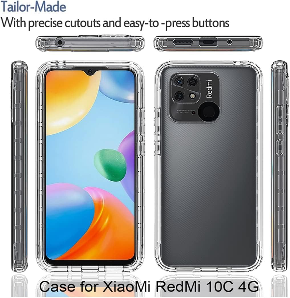 Funda transparente compatible con Xiaomi Redmi 10C 220333QBI con protector de pantalla de vidrio templado, bonito protector de cristal a prueba de