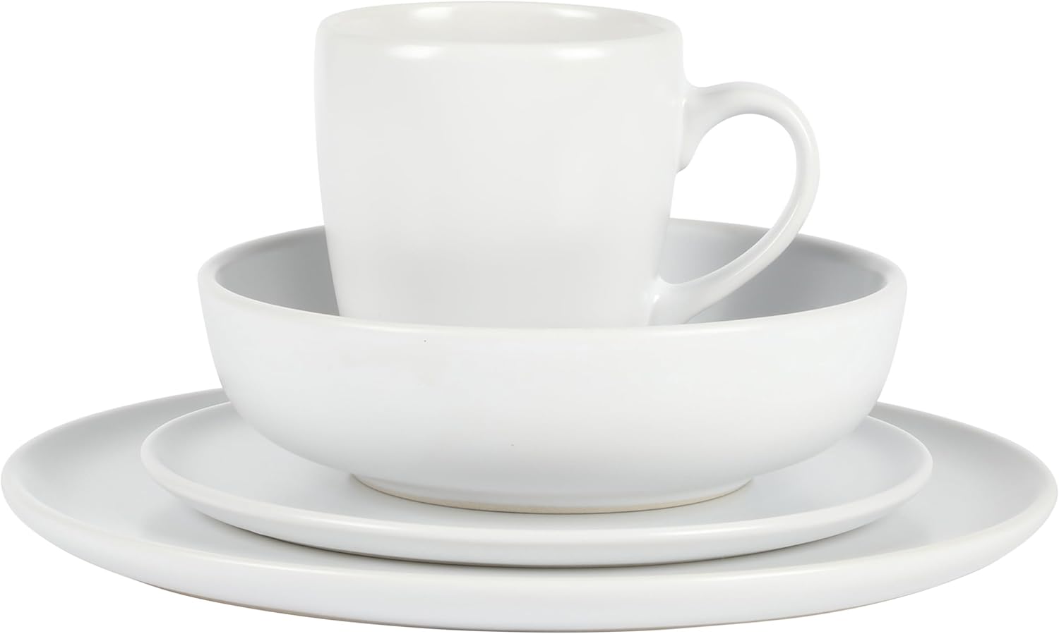 Gibson Home Serenade – Juego de platos y cuencos de cerámica mate, 16 piezas, fabricado en Tailandia, color blanco mate
