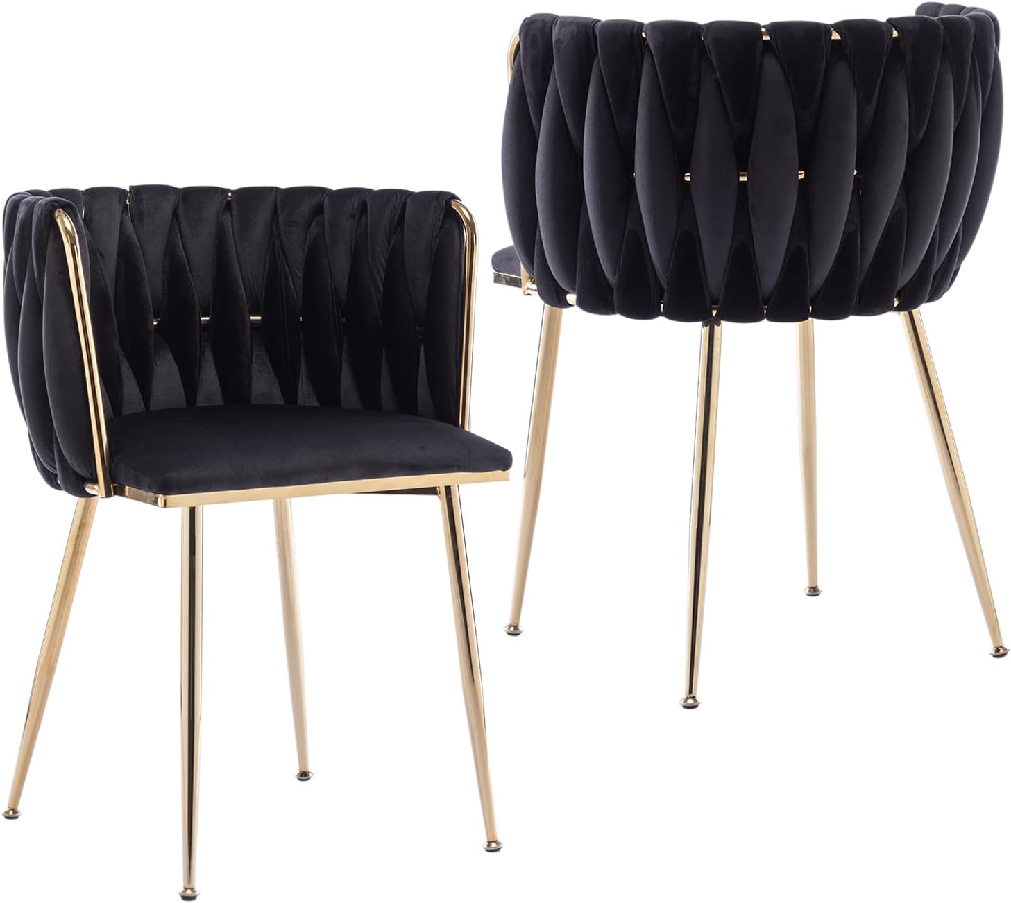 Kiztir Juego de 2 sillas de comedor de terciopelo, sillas de comedor tapizadas con patas de metal dorado, sillas de comedor copetudas de lujo para