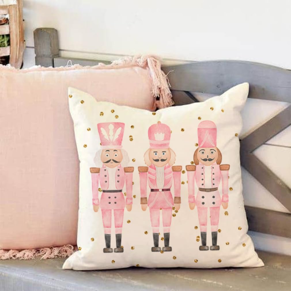 Juego de 4 fundas de almohada de Navidad rosas de 20 x 20 pulgadas, fundas de almohada decorativas, fundas de almohada de granja, árbol de Navidad,