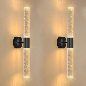 Juego de dos apliques de pared negros modernos LED para comedor, iluminación de pared de 30 W, 3000 K, luces de pared LED de cristal con cable para Juego de dos apliques de pared negros modernos LED para comedor, iluminación de pared de 30 W, 3000 K, luces de pared LED de cristal con cable para