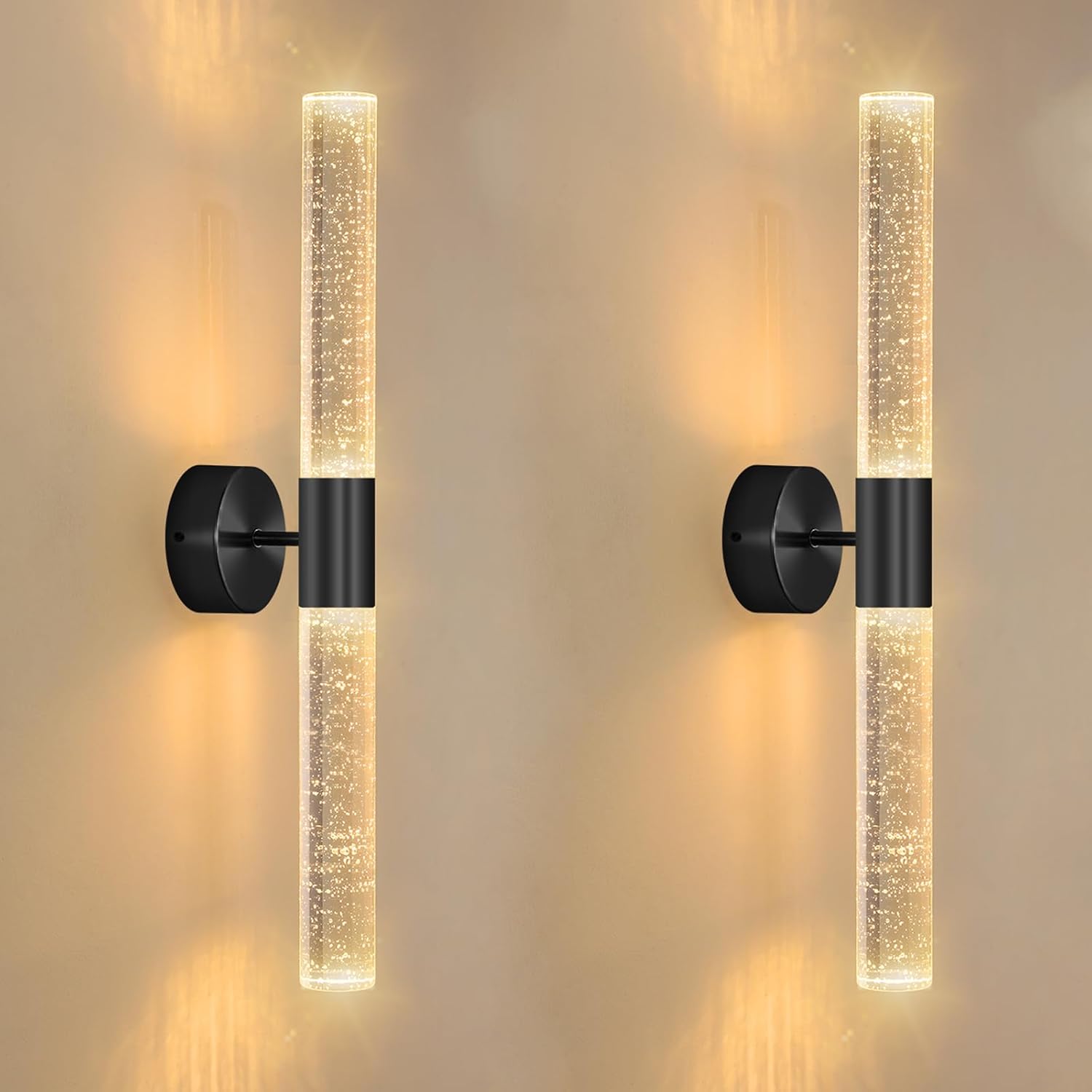 Juego de dos apliques de pared negros modernos LED para comedor, iluminación de pared de 30 W, 3000 K, luces de pared LED de cristal con cable para