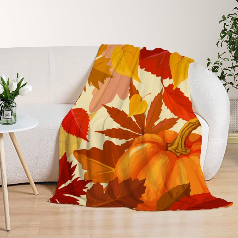YeeJu Manta decorativa de otoño, color naranja, Acción de Gracias, cosecha de otoño, con estampado de calabazas lindas, para sofá, cama, sala de
