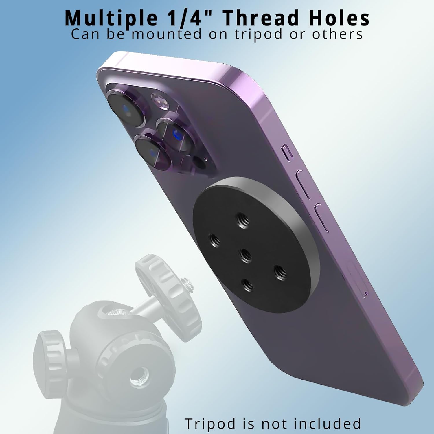 Soporte magnético para trípode, adaptador de trípode de 14 pulgadas, compatible con Magsafe, múltiples agujeros de rosca, montaje compacto para