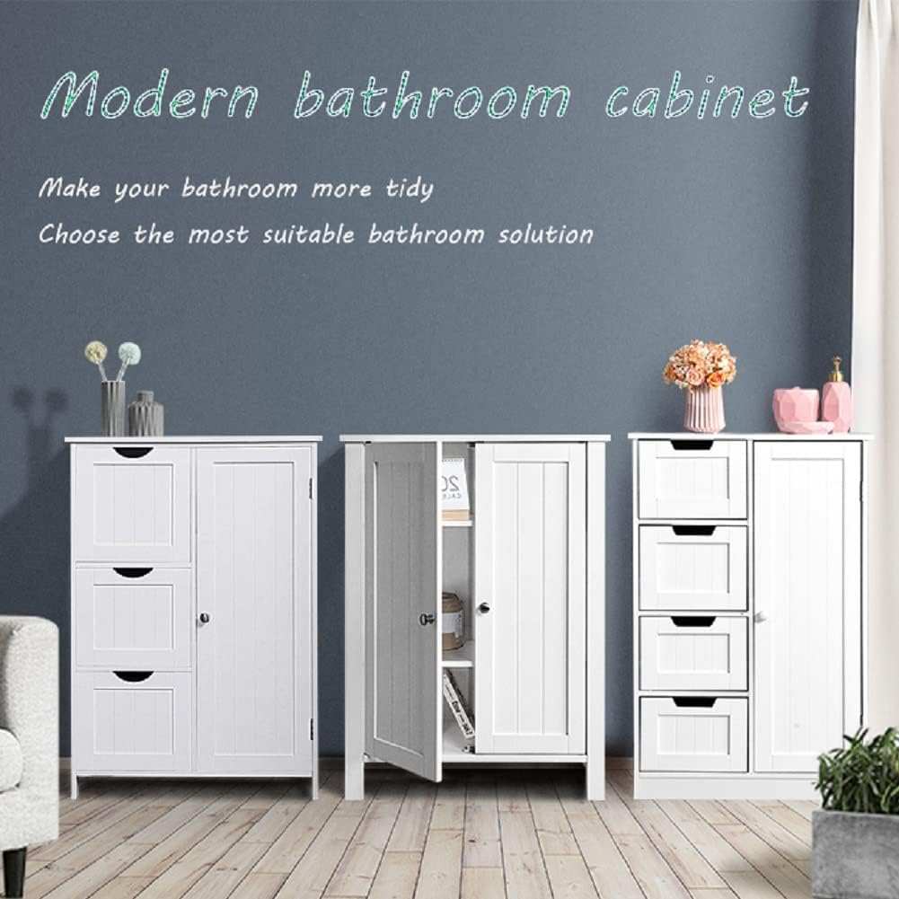 Armario de baño pequeño armario de almacenamiento de 2 puertas, muebles independientes con estante ajustable, almacenamiento de toallas de baño para