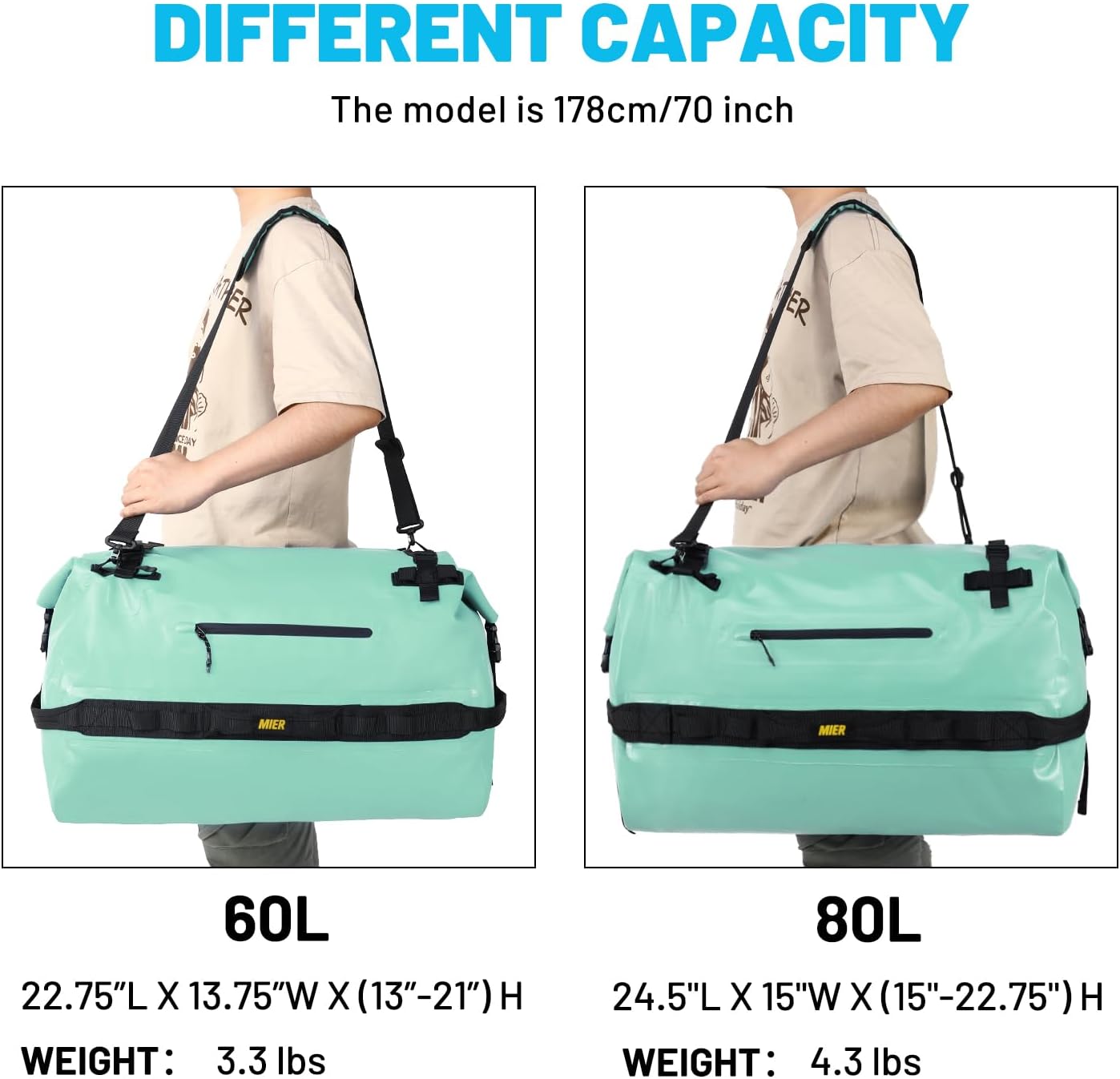MIER Bolsa de lona impermeable grande con parte superior enrollable para kayak, rafting, canotaje, natación, campamento, viajes, gimnasio, playa,