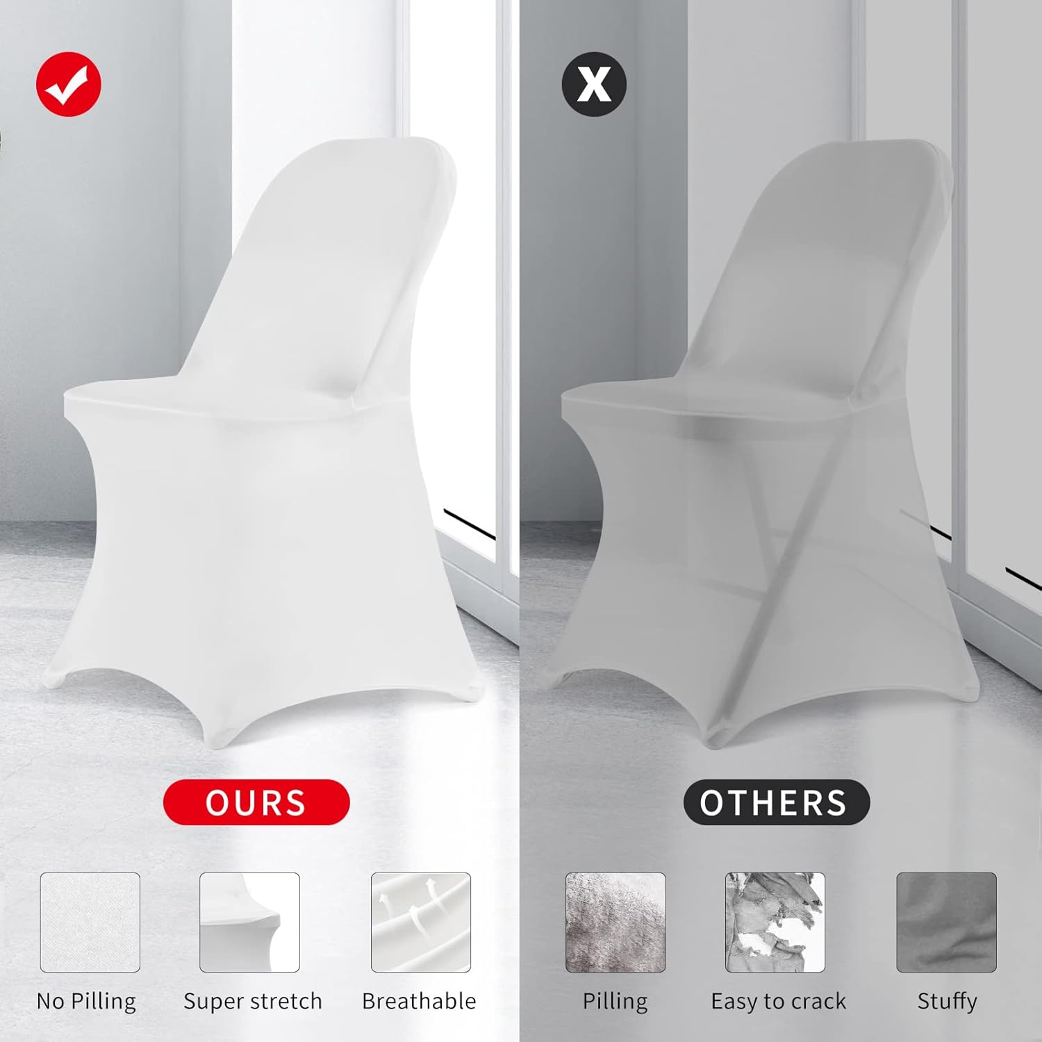 HAINARverS Fundas plegables para sillas, 100 unidades, protector universal de elastano elástico para bodas, fiestas, banquetes, celebraciones