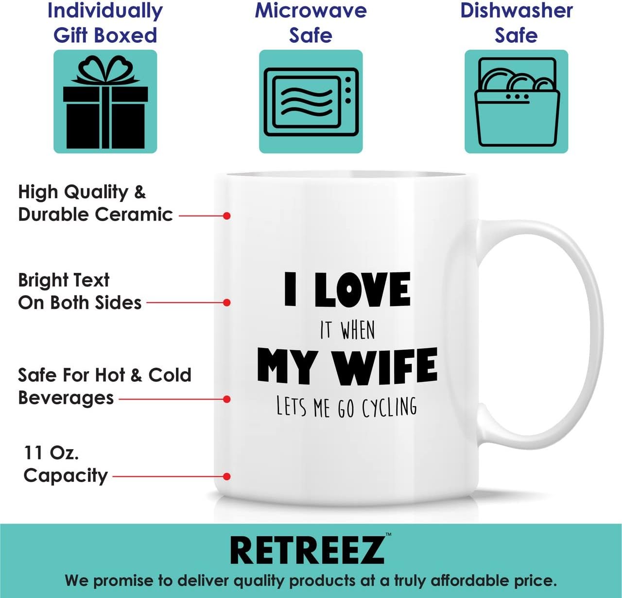 Retreez Taza divertida  Taza de café de cerámica con texto en inglés “I Love My Wife”, de 11 onzas, divertida, sarcasmo, sarcástico, motivacional,