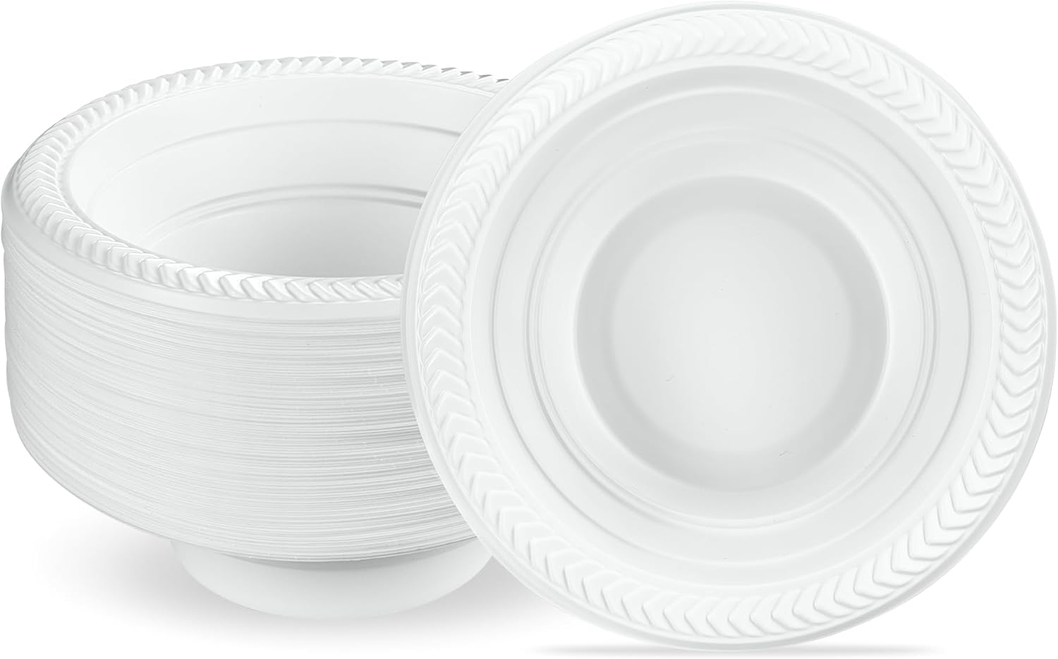 PLASTICPRO 100 cuencos de plástico blanco para sopa de 12 onzas, platos ligeros de calidad premium, cuencos de plástico desechables para fiestas,