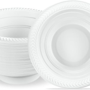 PLASTICPRO 100 cuencos de plástico blanco para sopa de 12 onzas, platos ligeros de calidad premium, cuencos de plástico desechables para fiestas, PLASTICPRO 100 cuencos de plástico blanco para sopa de 12 onzas, platos ligeros de calidad premium, cuencos de plástico desechables para fiestas,