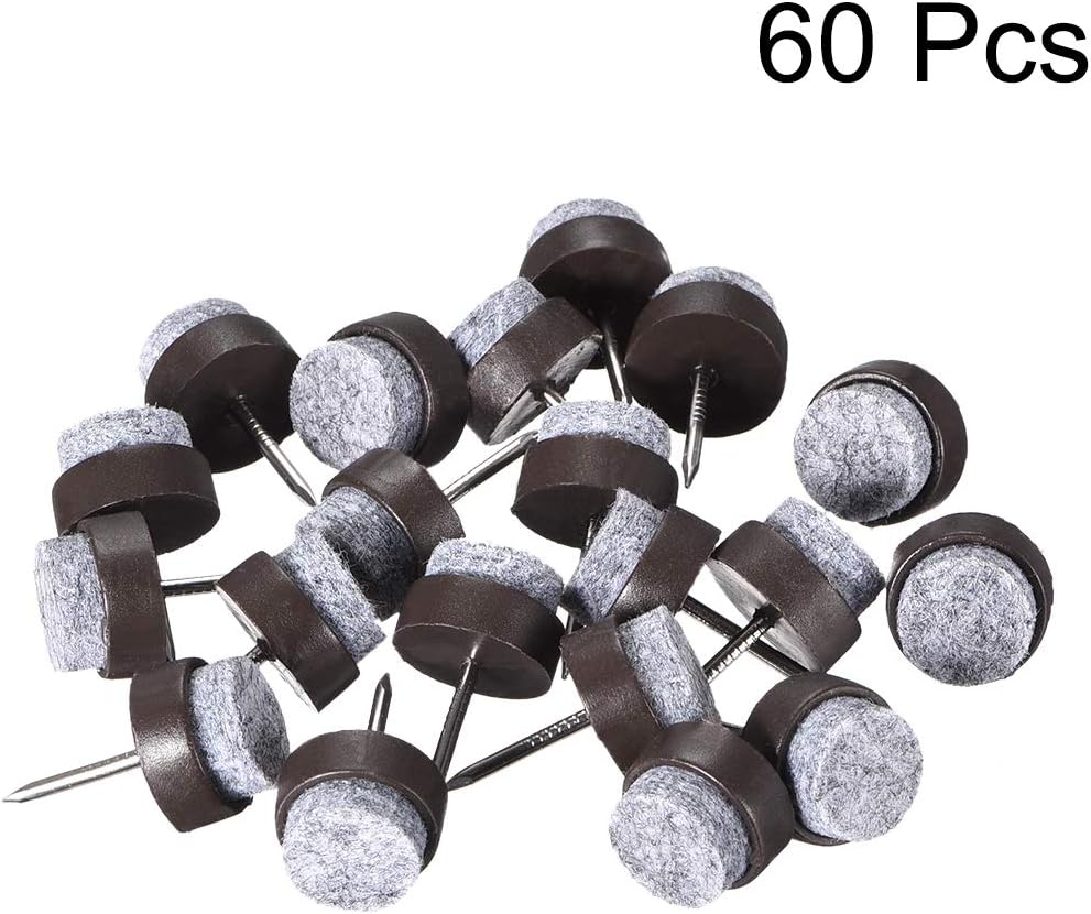 uxcell Almohadillas de fieltro para clavos en muebles, protector para patas de mesa, 0.551 in de diámetro, color marrón, 60 unidades