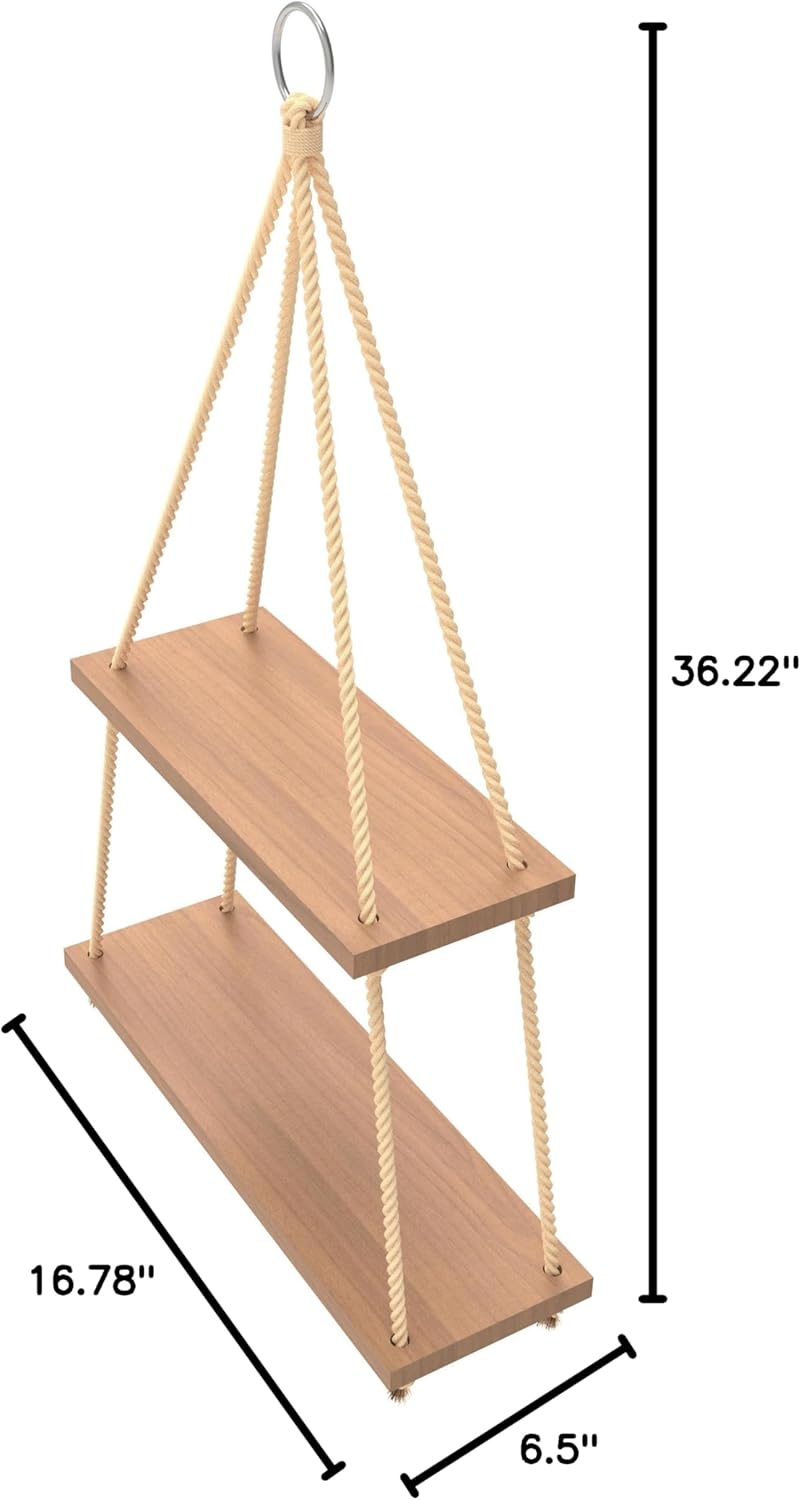 Estantes colgantes para pared, estante colgante para plantas, estantes bohemios de madera para decoración de dormitorio de otoño, estantes de cuerda