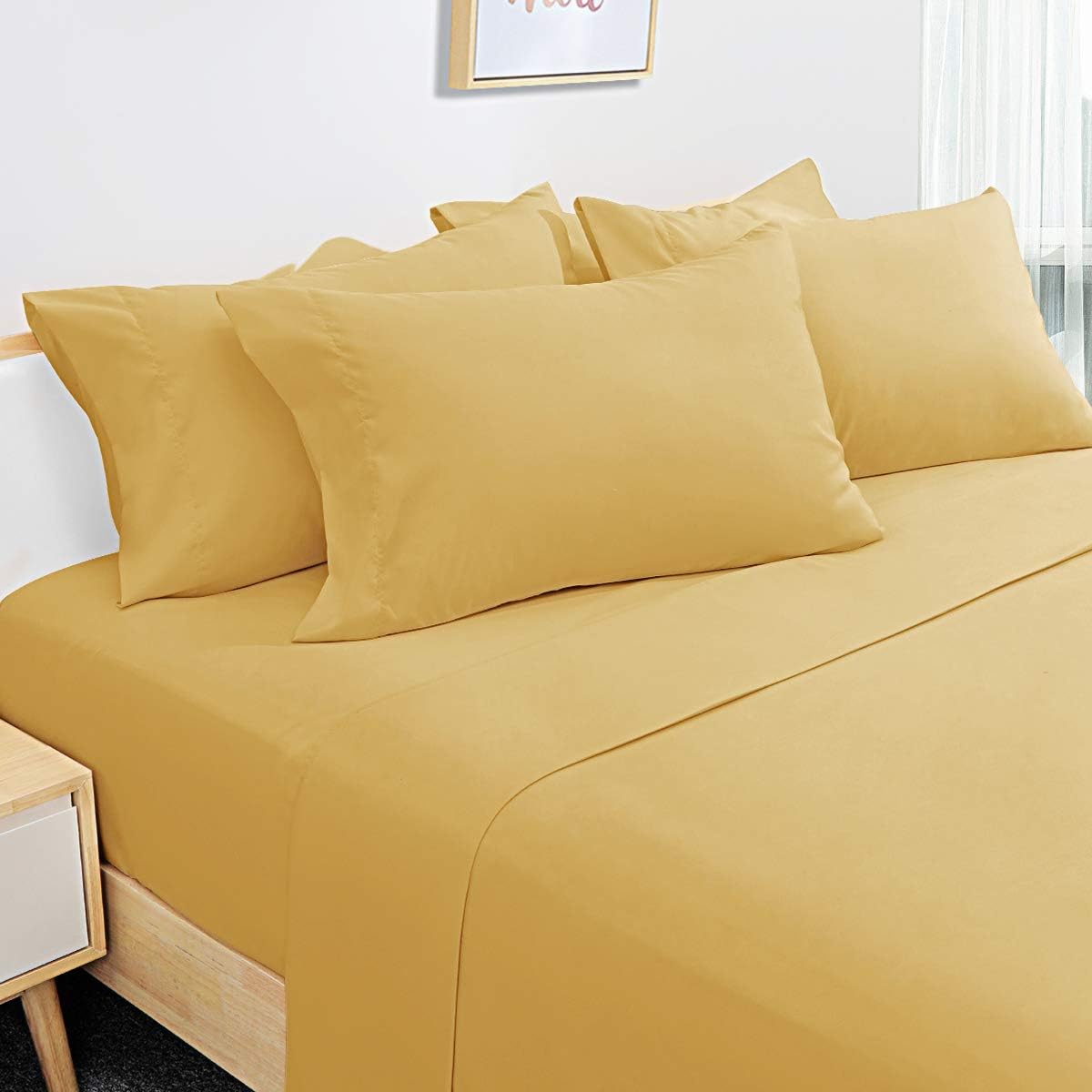 HOMEIDEAS Juego de sábanas de 6 piezas de microfibra cepillada extra suave de 1800 hilos, con bolsillo profundo, sin arrugas ni decoloración (tamaño