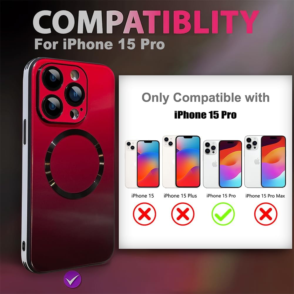 Fiyart Funda magnética mate brillante compatible con iPhone 15 Pro compatible con MagSafe galvanoplastia parachoques de metal translúcido mate a