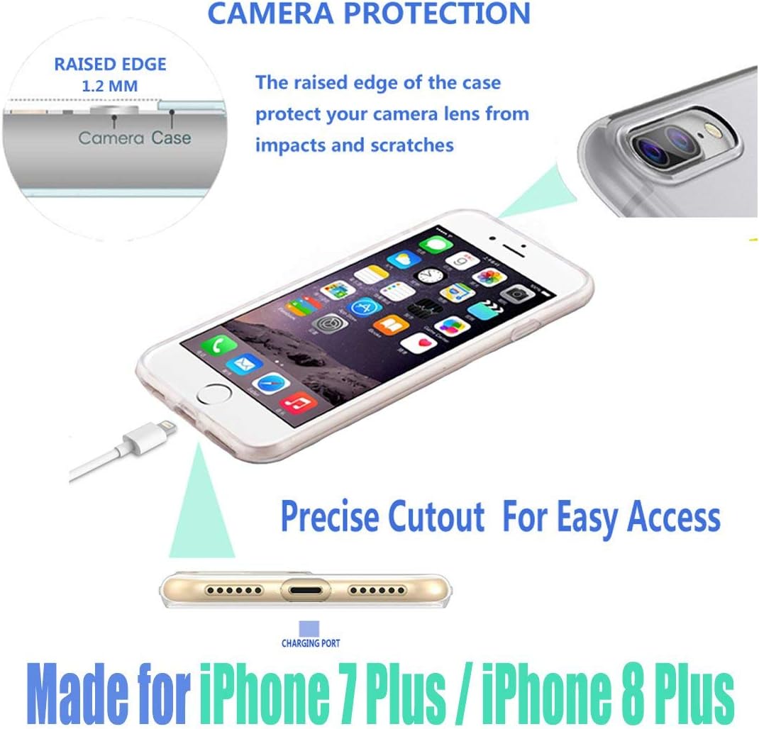 AKORAVO – Funda para iPhone 8 Plus, iPhone 7 Plus para mujeres, hombres y niñas, a prueba de golpes, antiarañazos, delgada, suave, TPU transparente,