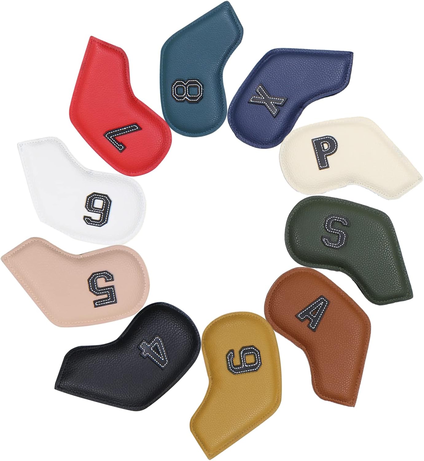 Scott Edward Juego de fundas de hierro para golf, juego de fundas de cuero para cabeza de golf, cuello largo, protege claramente el club, etiqueta
