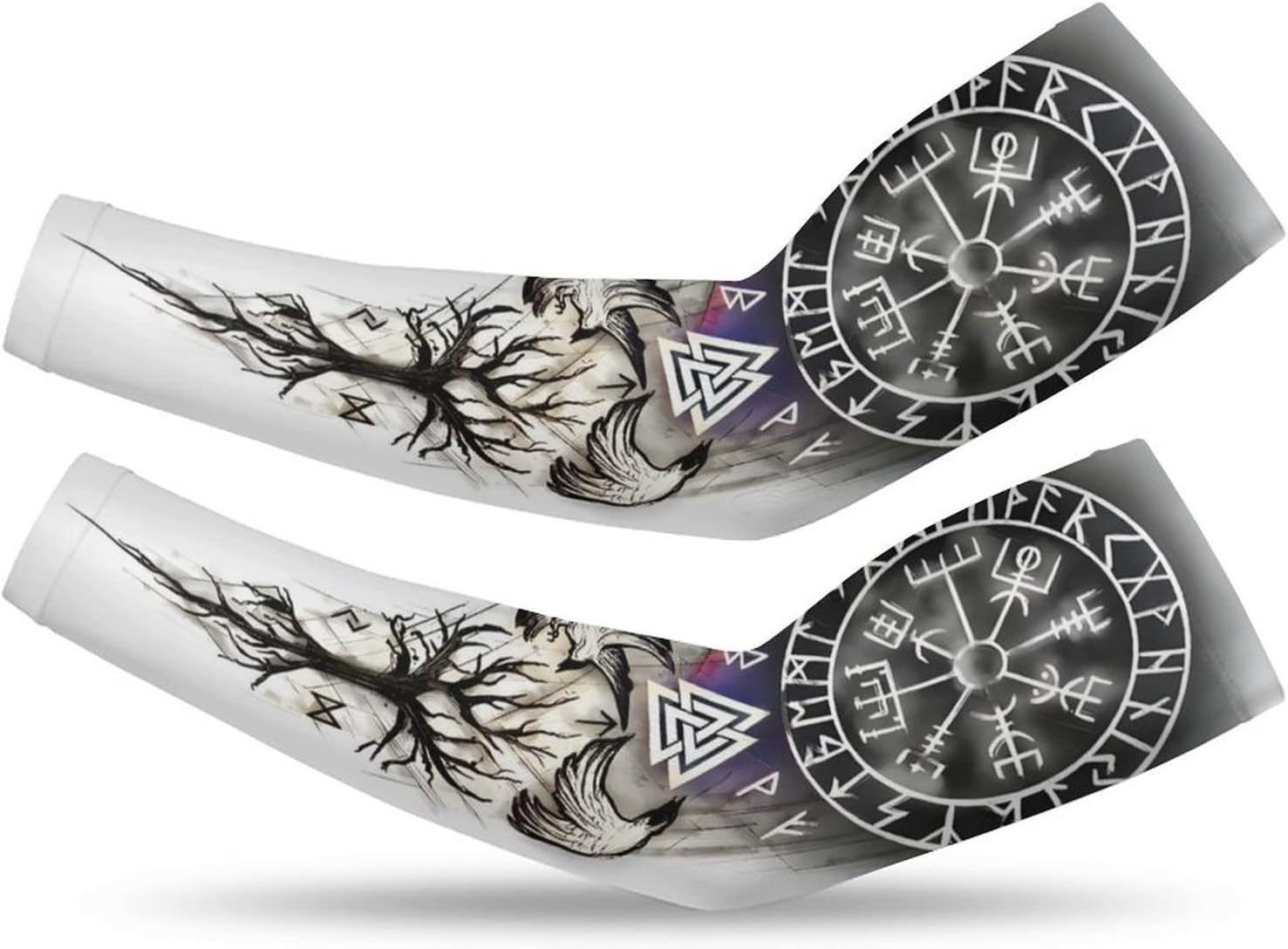 Mangas de verano para mujeres y hombres, manga de compresión para tatuajes vikingos vegvisir, mangas de protección de enfriamiento, Estilo 1