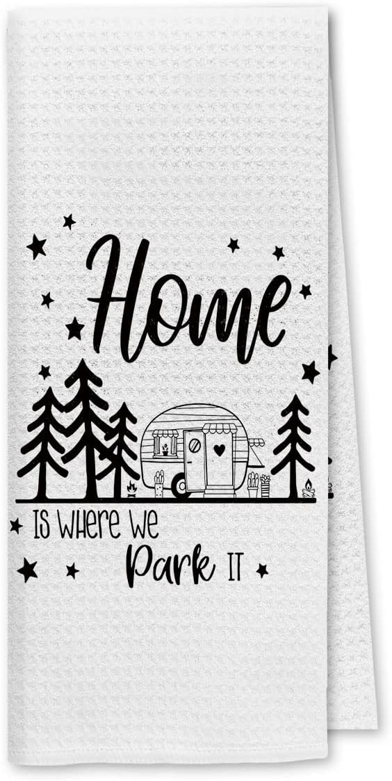 Dibor Home is Where We Park It – Toallas de cocina para camping, paños de cocina, paños de cocina, Woodland RV Remolque, paño de secado absorbente