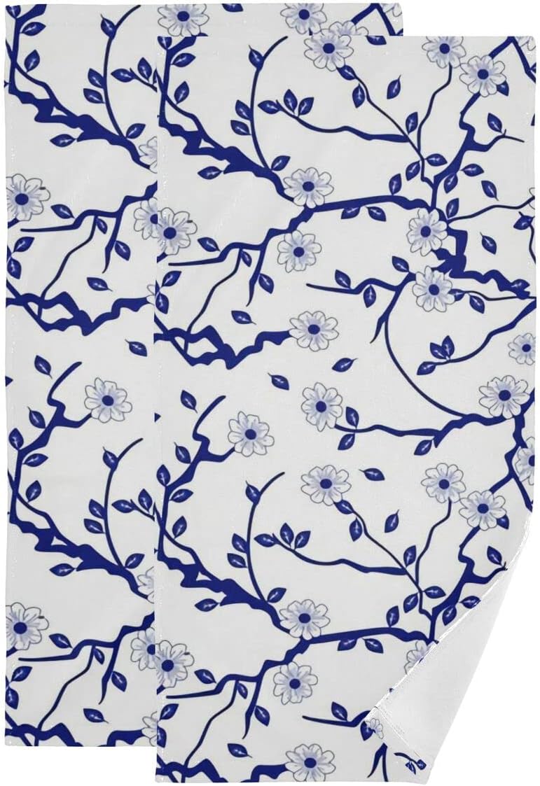 Giwawa Juego de 2 toallas de mano de estilo chino azul y blanco para baño, cocina, absorbente, suave, toallas de baño para el hogar, 28 x 14 pulgadas