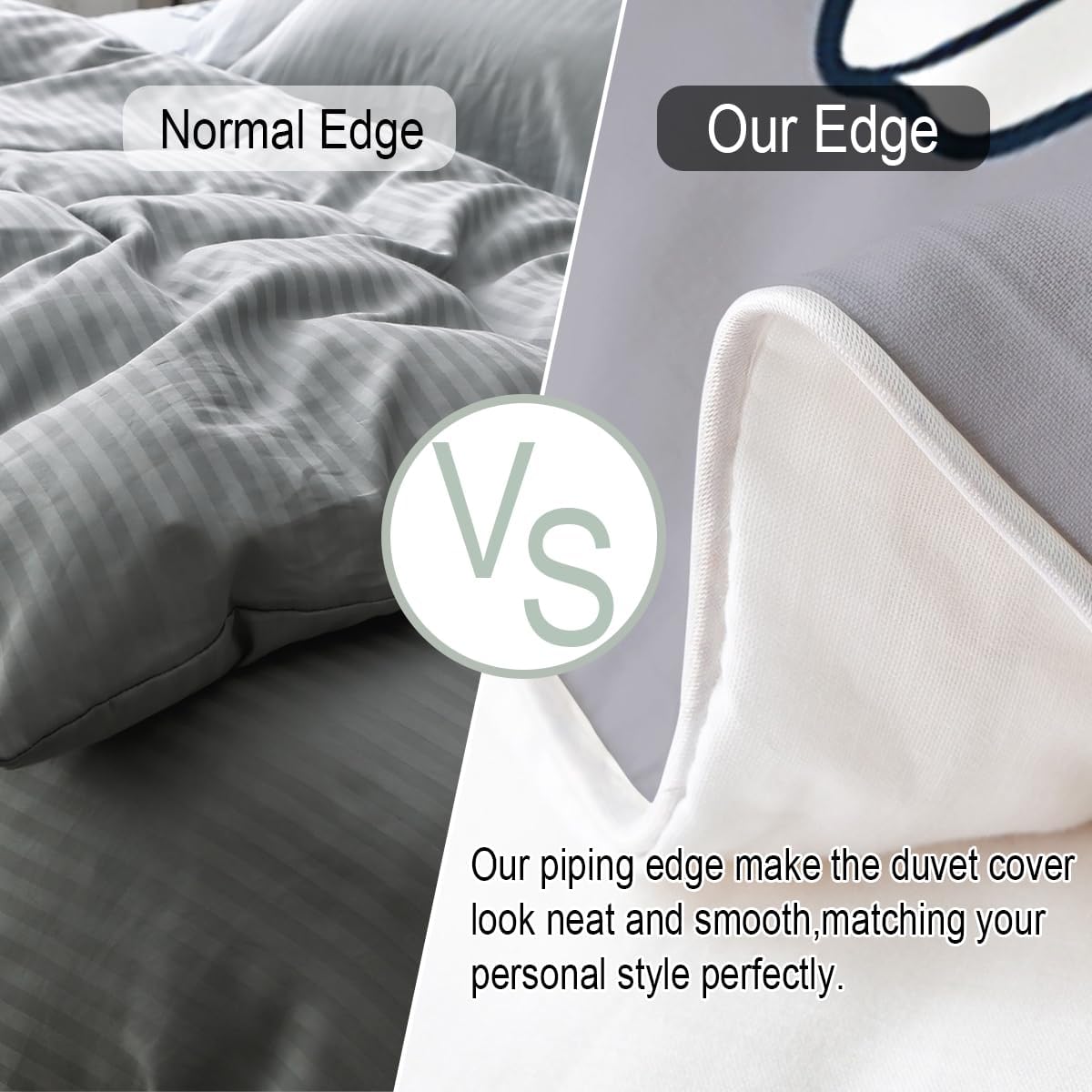 Juego de ropa de cama 100% algodón natural con patrón de murciélagos, tamaño individual, funda de edredón para niños con 1 funda de almohada, color