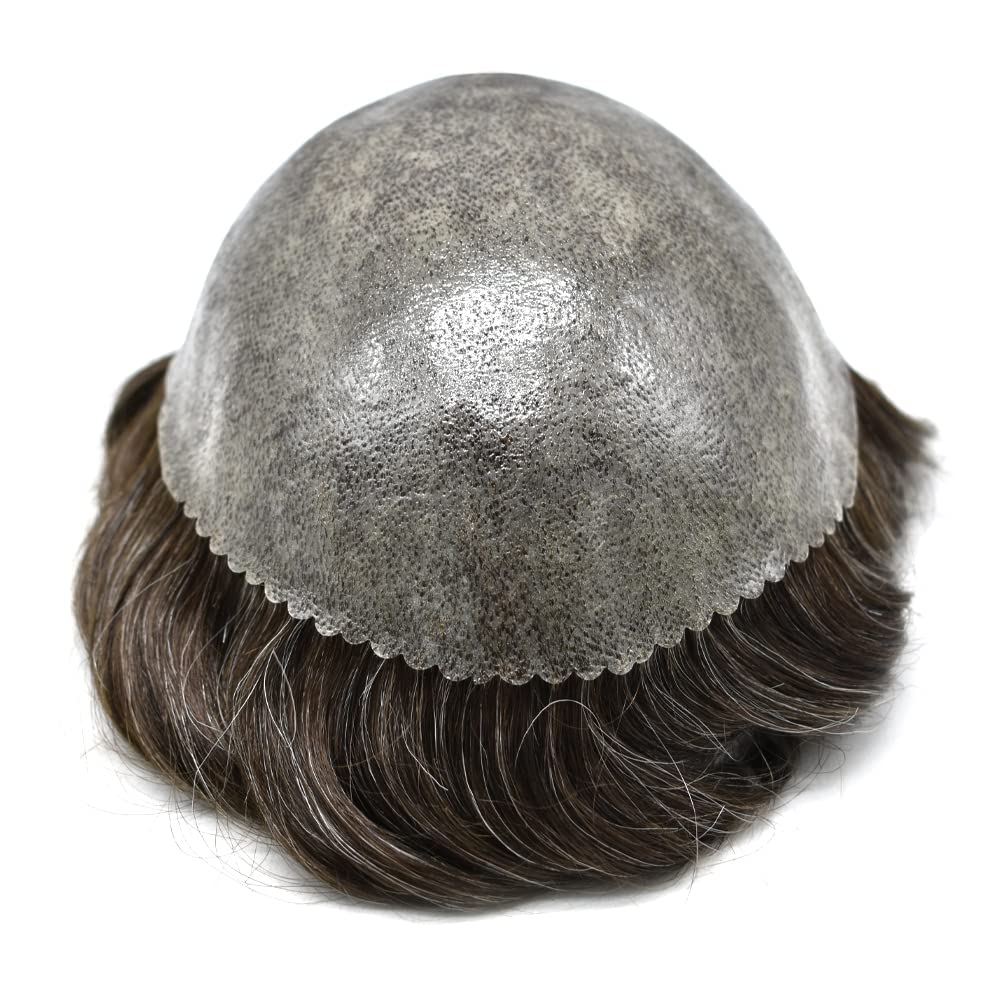 Hombres Toupee Sistema de Replcement de Cabello Humano Toupee Hombre Piel de Poli Completo Pieza de Pelo de Piel de PU para Hombres Toupee