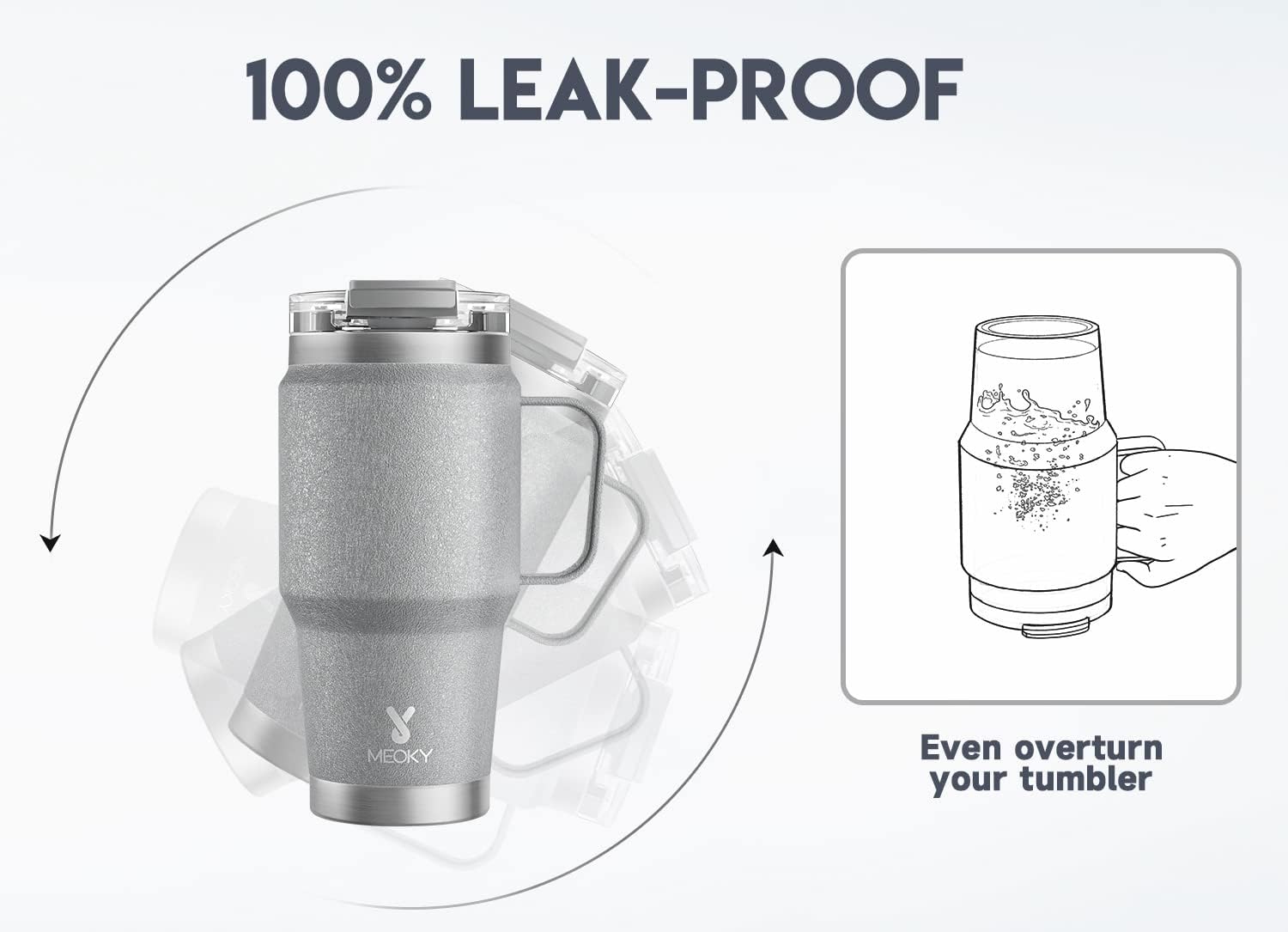 Meoky Vaso de viaje de 24 onzas, vaso de acero inoxidable con triple aislamiento con asa y tapa para sorber 2 en 1, 100% a prueba de fugas, mantiene