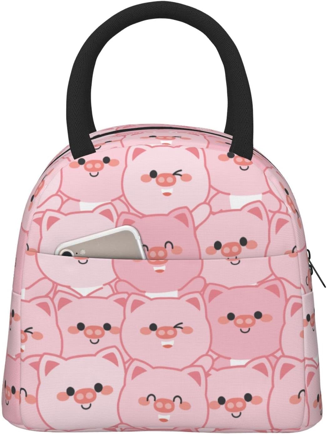 Linda bolsa de almuerzo de cerdo rosa con dibujos animados, caja de comida preparada con aislamiento, contenedor de almuerzo reutilizable