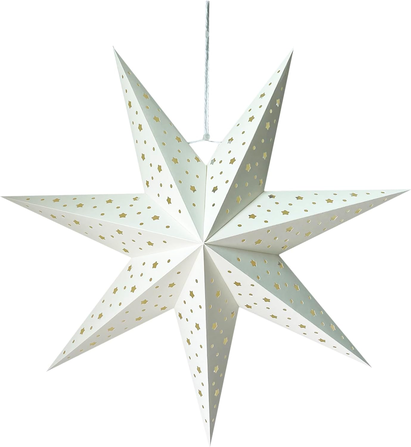 Linterna de papel con estrella de papel, pantalla colgante de Navidad, decoración para boda, fiesta de cumpleaños, decoración del hogar (M, blanco)