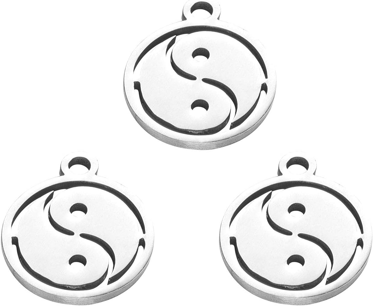 DanLingJewelry 50 dijes de acero inoxidable 304 planos redondos con dijes de Yin Yang para manualidades de joyería de 0.55 x 0.47 x 0.39 pulgadas
