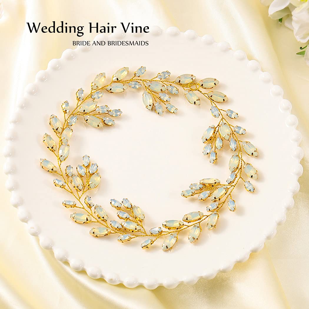 JAKAWIN Bride Crystal Wedding Hair Vine Gold Bridal Hair Piece Rhinestone Accesorios para el cabello para mujeres y niñas HV113 (dorado)