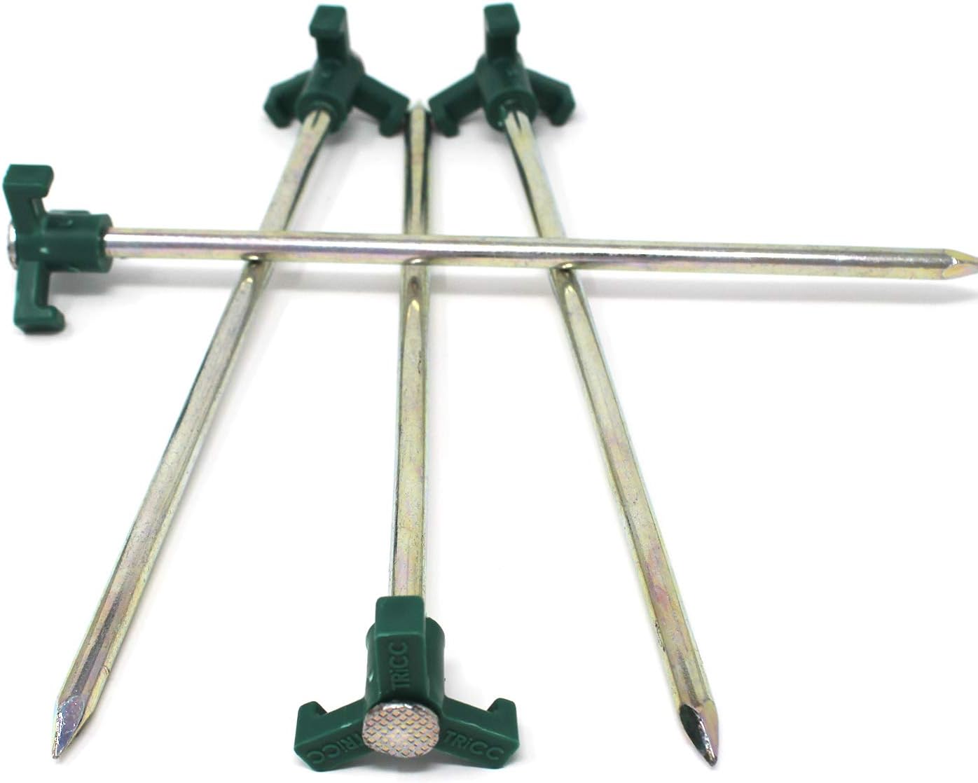 Tricc – Estacas irrompibles de acero resistente galvanizado antioxidante de 10 pulgadas, tres estacas sólidas, resistentes para viajes al aire