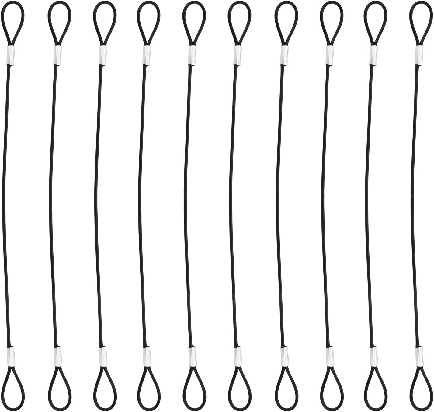 10 cables de alambre de acero inoxidable con bucles de 12 pulgadas, cuerda de alambre recubierta de vinilo de 12 pulgadas, cadenas de seguridad para