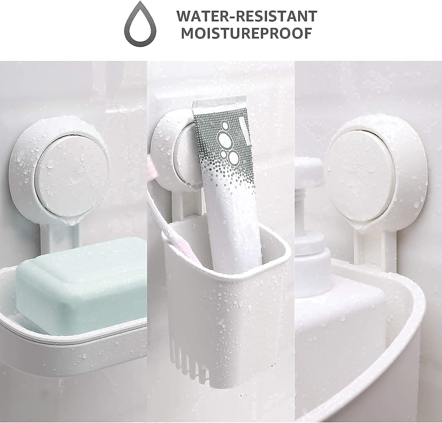 LEVERLOC Organizador de ducha y soporte para jabón y cepillo de dientes, ventosa para jabonera, instalación de un segundo, sin perforaciones, juego