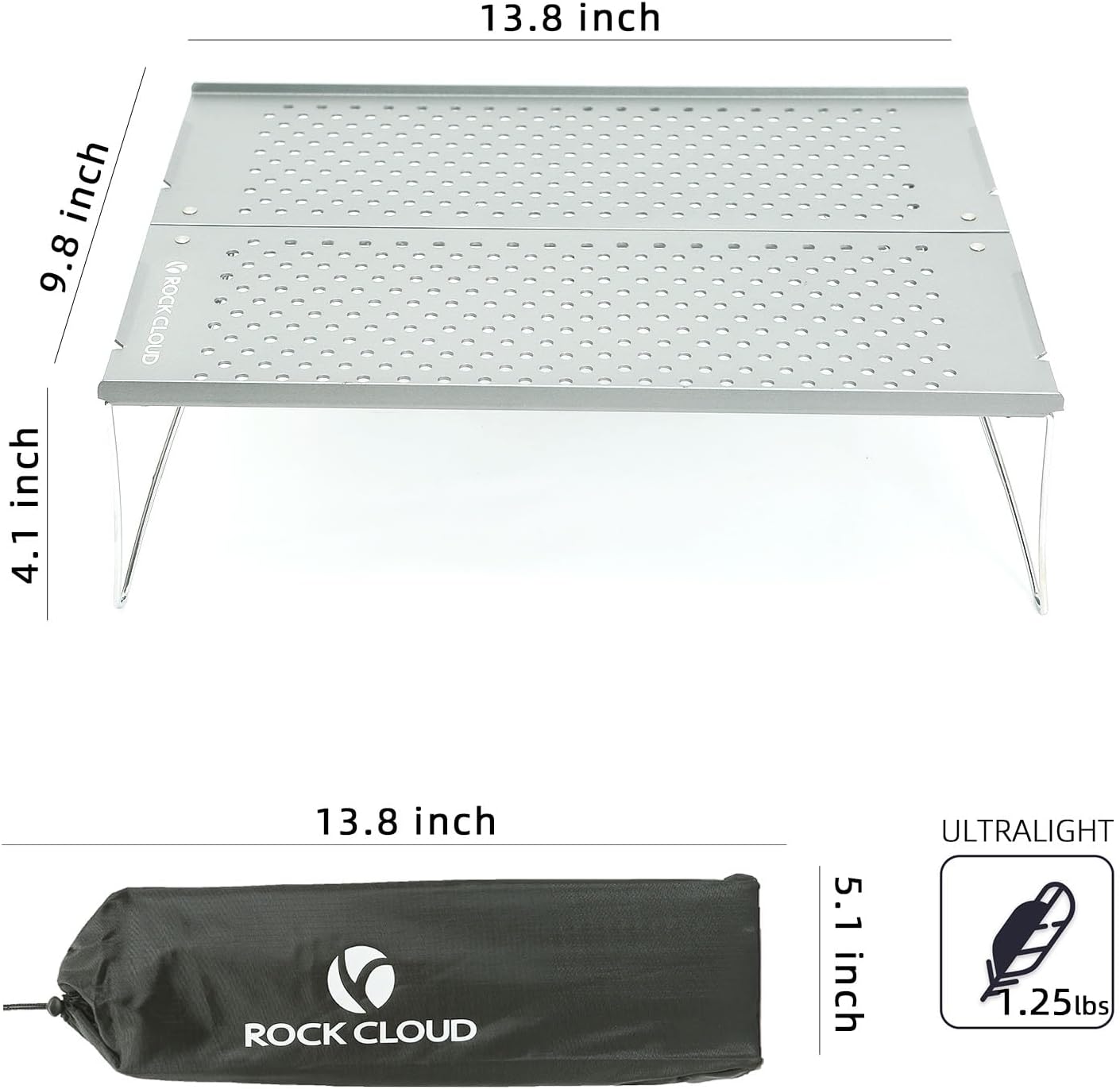ROCK CLOUD Mini mesa de camping compacta Mesa plegable ultraligera para mochileros campamento senderismo playa picnic barbacoa
