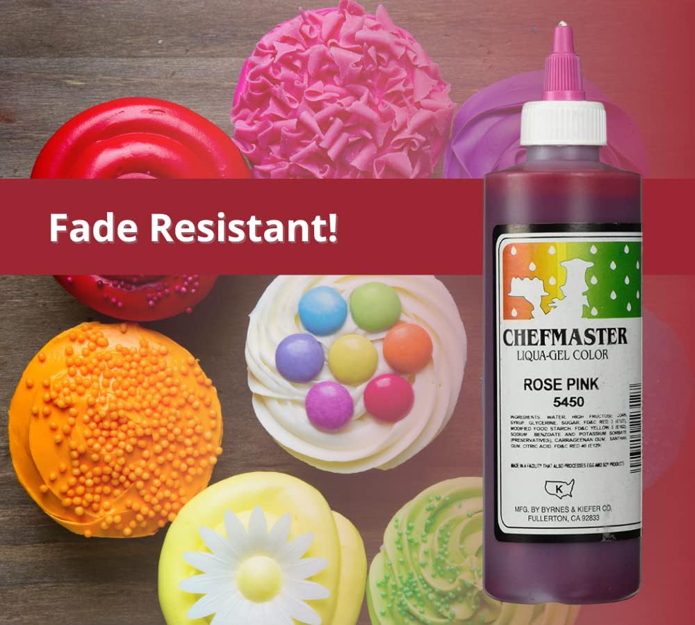 Chefmaster Colorante alimentario rosa Liqua-Gel  Color vibrante  Tinte de grado profesional para glaseado, glaseado, fondant  hornear y decorar