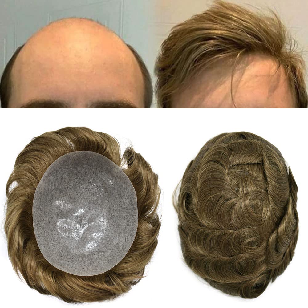 RESHE Hombres Toupee Hair System Ultra Thin Skin Real Human Hair Piece For Mens Toupee V-loop Natural Looking Hairpiece Para Hombres Protesis