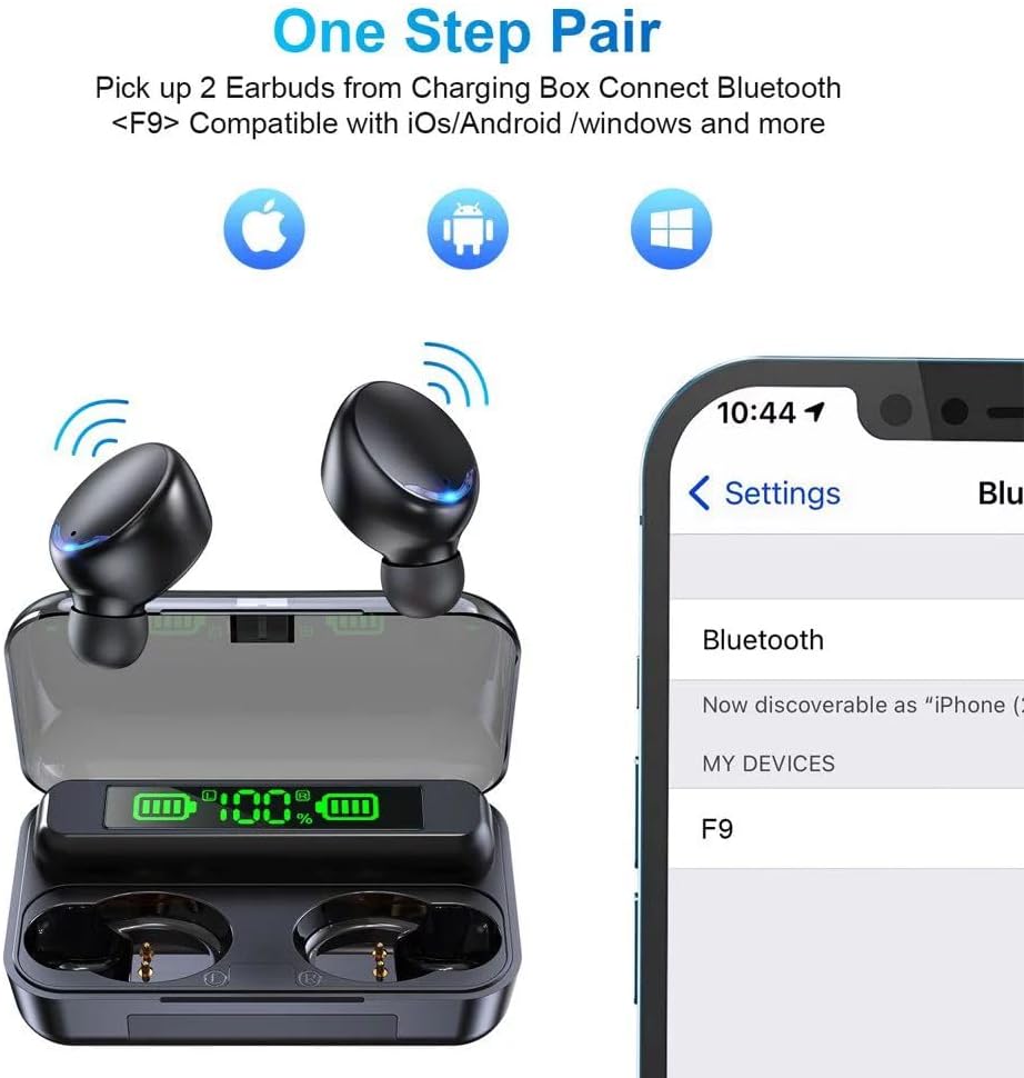 Auriculares inalámbricos con funda de carga grande y función de carga de teléfono, IPX5 impermeable, sonido estéreo de alta fidelidad, control