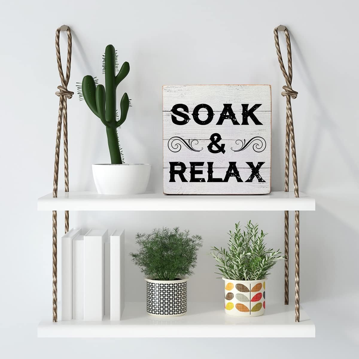 Caja de madera Soak & Relax, decoración de escritorio, cita de baño, caja de madera para el hogar, baño, estantes, decoración de mesa, 5 x 5 pulgadas