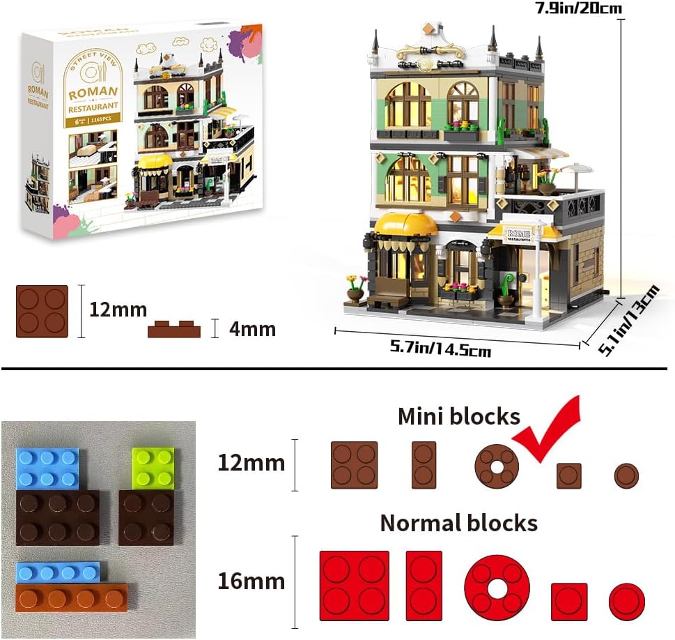 Mini juegos de construcción de restaurante urbano con LED, bloque de construcción de juguete de aprendizaje STEM para adultos, adolescentes, niños y